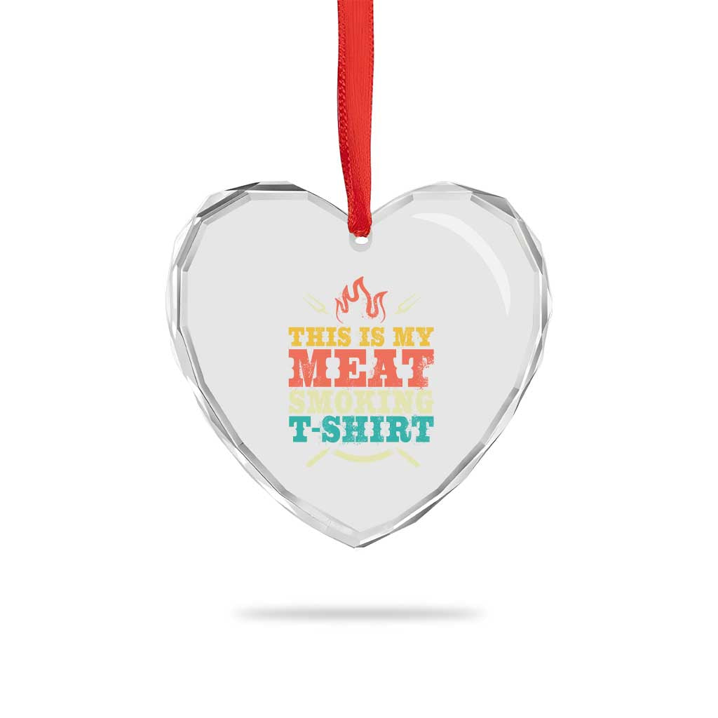 Funny Grilling BBQ Heart Crystal Glass Ornament This Is My Meat Smoking Shirt Retro Fork Father's Day - Print Your Wear