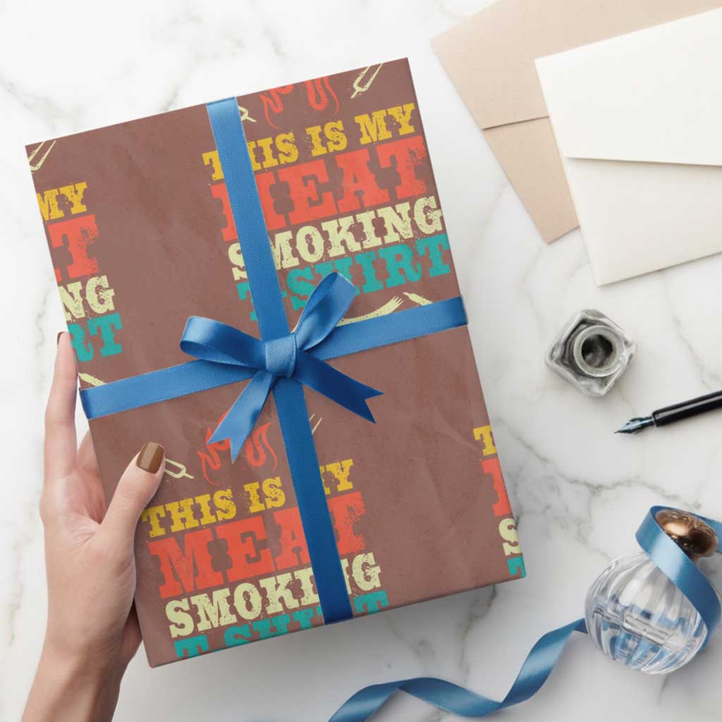 Funny Grilling BBQ Wrapping Paper Roll This Is My Meat Smoking Shirt Retro Fork Father's Day TS11 Mocha Print Your Wear