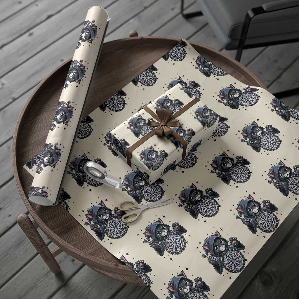 Funny Grim Reaper Cat Dart Player Wrapping Paper Roll Gothic Dartist Gift TS12 Beige Print Your Wear