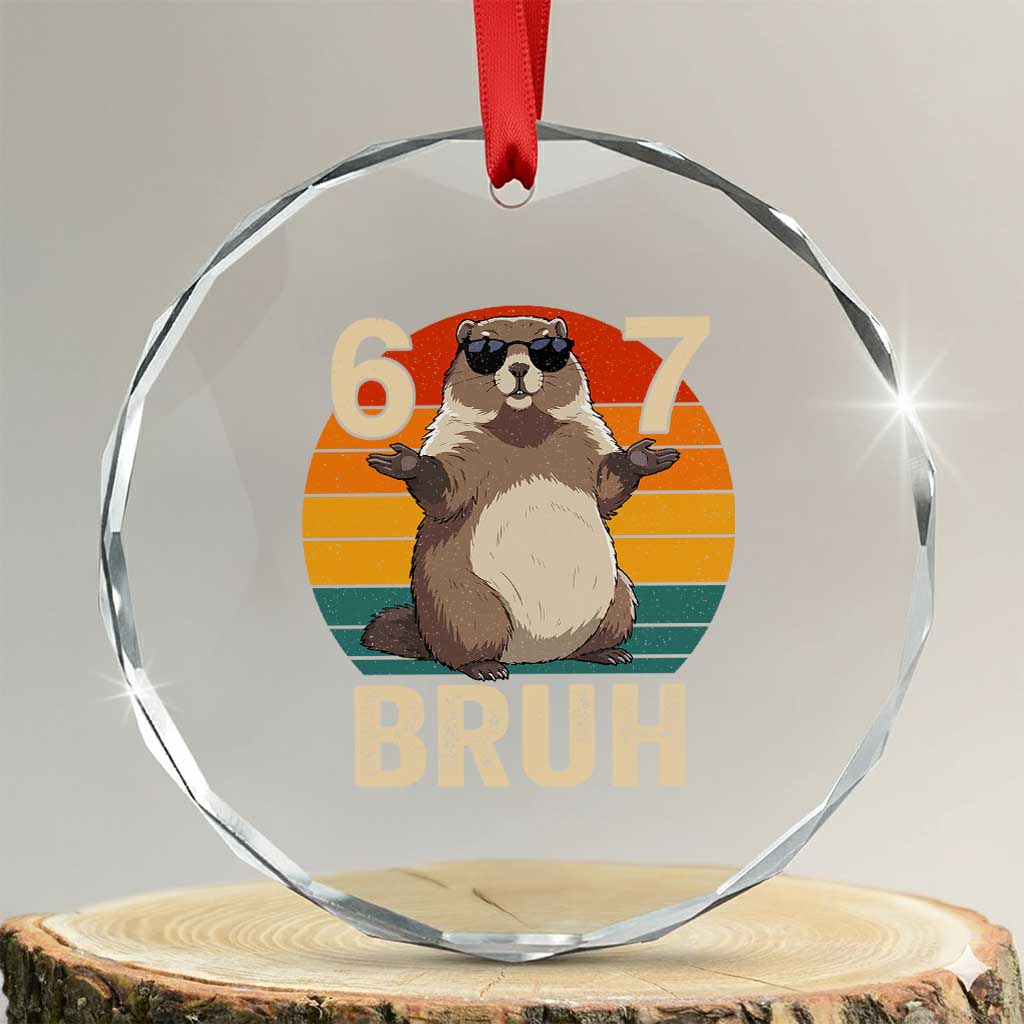 Funny Groundhog 67 Crystal Glass Ornament Six Seven Bruh Retro Vintage Woodchuck Day TS11 Transparent Glass 3'' Circle Print Your Wear