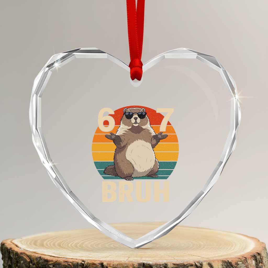 Funny Groundhog 67 Heart Crystal Glass Ornament Six Seven Bruh Retro Vintage Woodchuck Day TS11 Transparent Glass 3'' Heart Print Your Wear