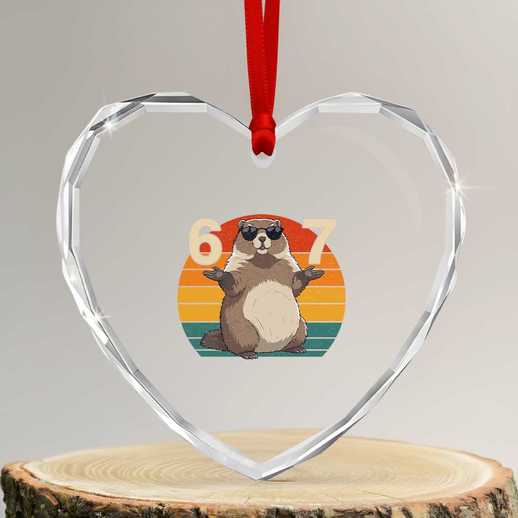 Funny Groundhog 67 Heart Crystal Glass Ornament Six Seven Meme Retro Vintage Woodchuck Day TS11 Transparent Glass 3'' Heart Print Your Wear