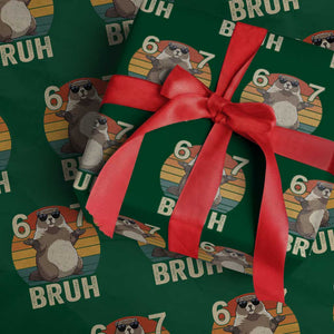 Funny Groundhog 67 Wrapping Paper Roll Six Seven Bruh Retro Vintage Woodchuck Day TS11 Green Print Your Wear