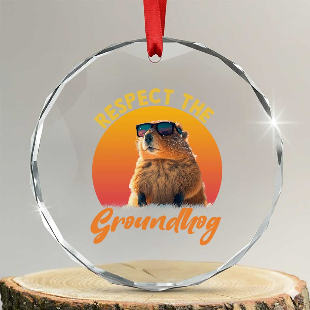Funny Groundhog Day Crystal Glass Ornament Respect The Groundhog Woodchuck TS11 Transparent Glass 3'' Circle Print Your Wear