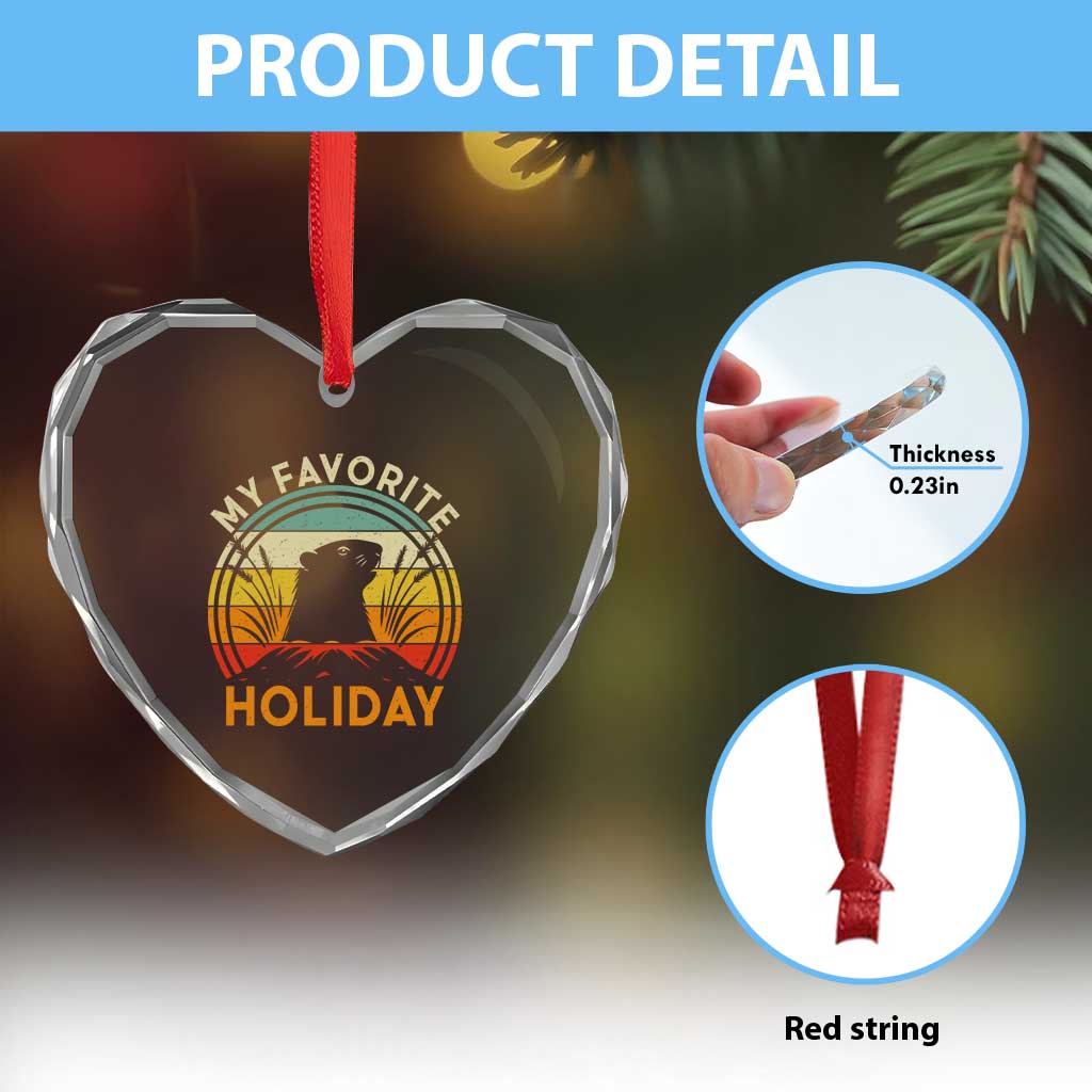 Funny Groundhog Day Heart Crystal Glass Ornament My Favorite Holiday Retro Vintage Woodchuck TS11 Print Your Wear
