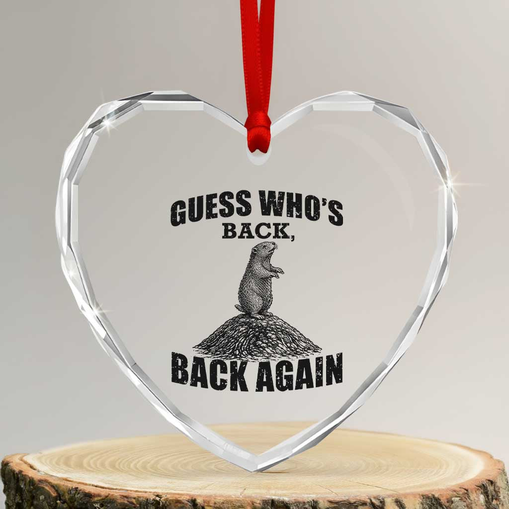 Funny Groundhog Day Heart Crystal Glass Ornament Retro Guess Whos Back TS10 Transparent Glass 3'' Heart Print Your Wear