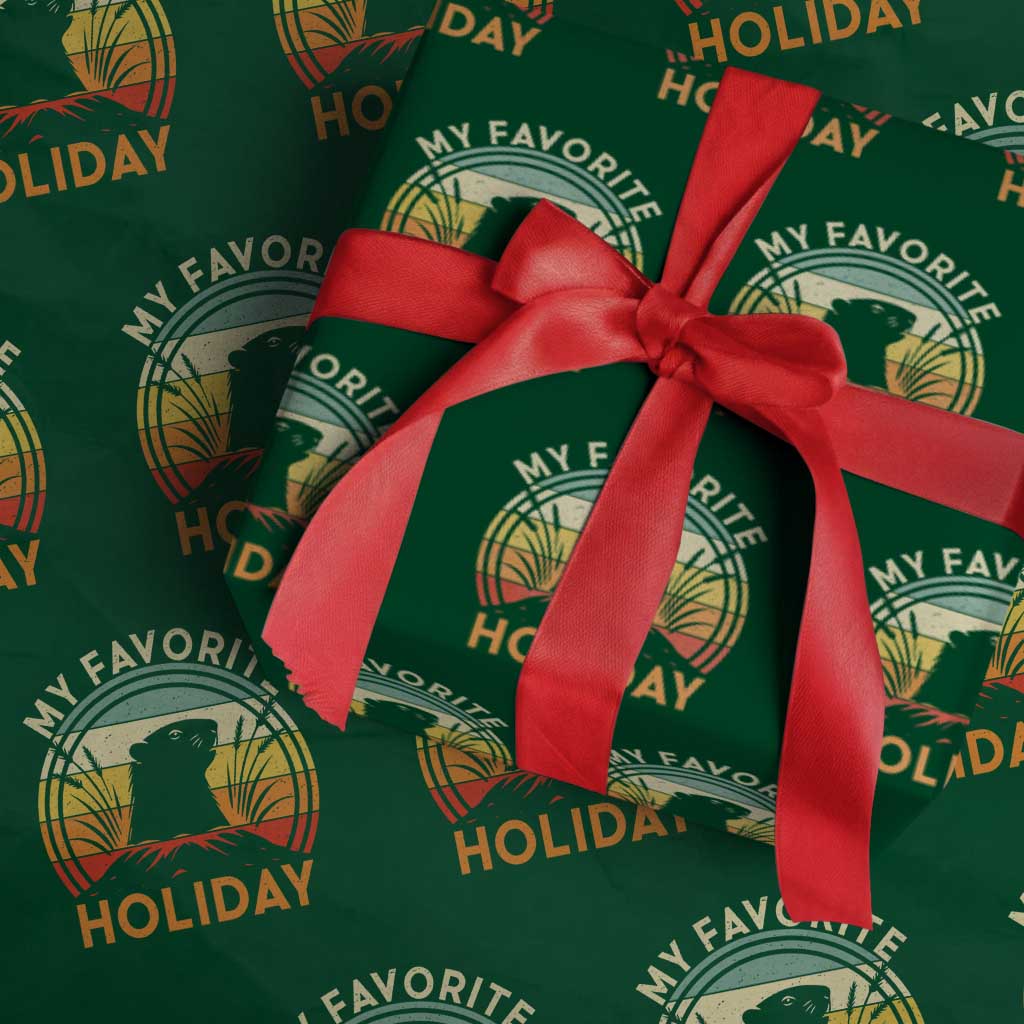 Funny Groundhog Day Wrapping Paper Roll My Favorite Holiday Retro Vintage Woodchuck TS11 Green Print Your Wear