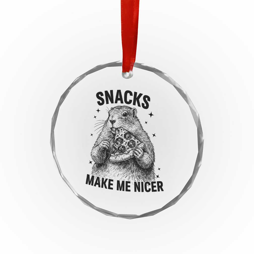 Funny Groundhog Eating Pizza Crystal Glass Ornament Snacks Make Me Nicer TS14 Print Your Wear
