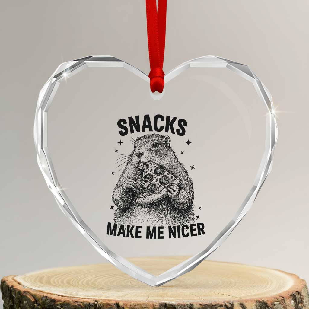 Funny Groundhog Eating Pizza Heart Crystal Glass Ornament Snacks Make Me Nicer TS14 Transparent Glass 3'' Heart Print Your Wear