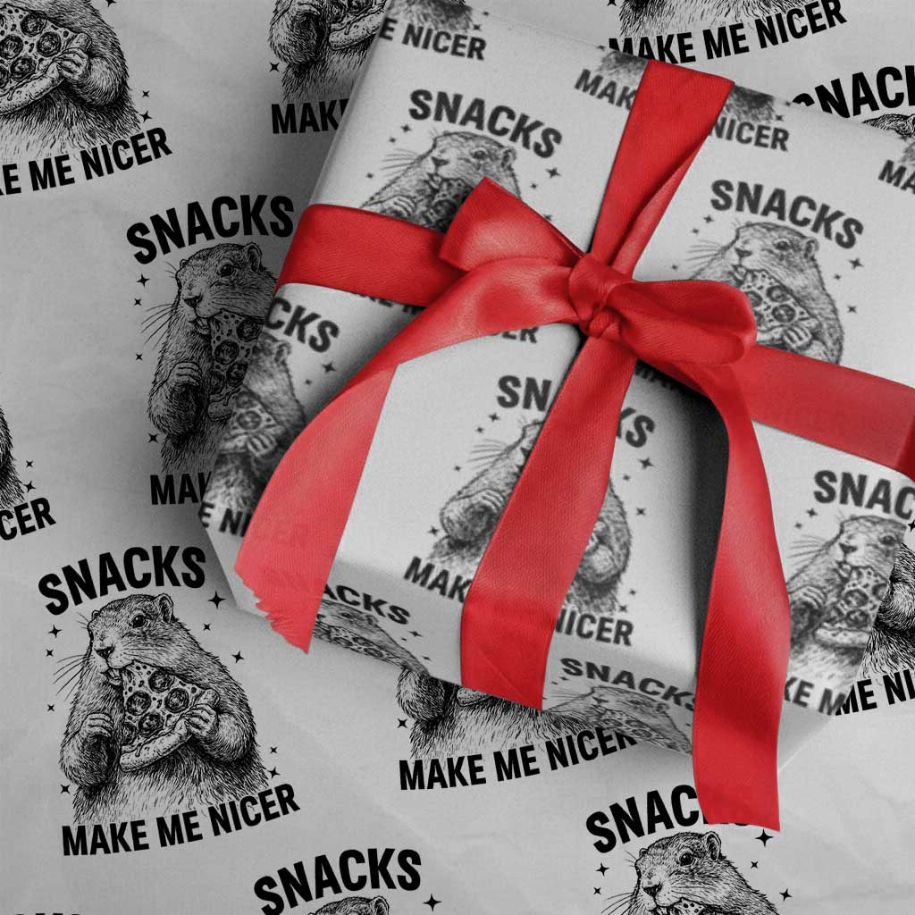 Funny Groundhog Eating Pizza Wrapping Paper Roll Snacks Make Me Nicer TS14 White Print Your Wear