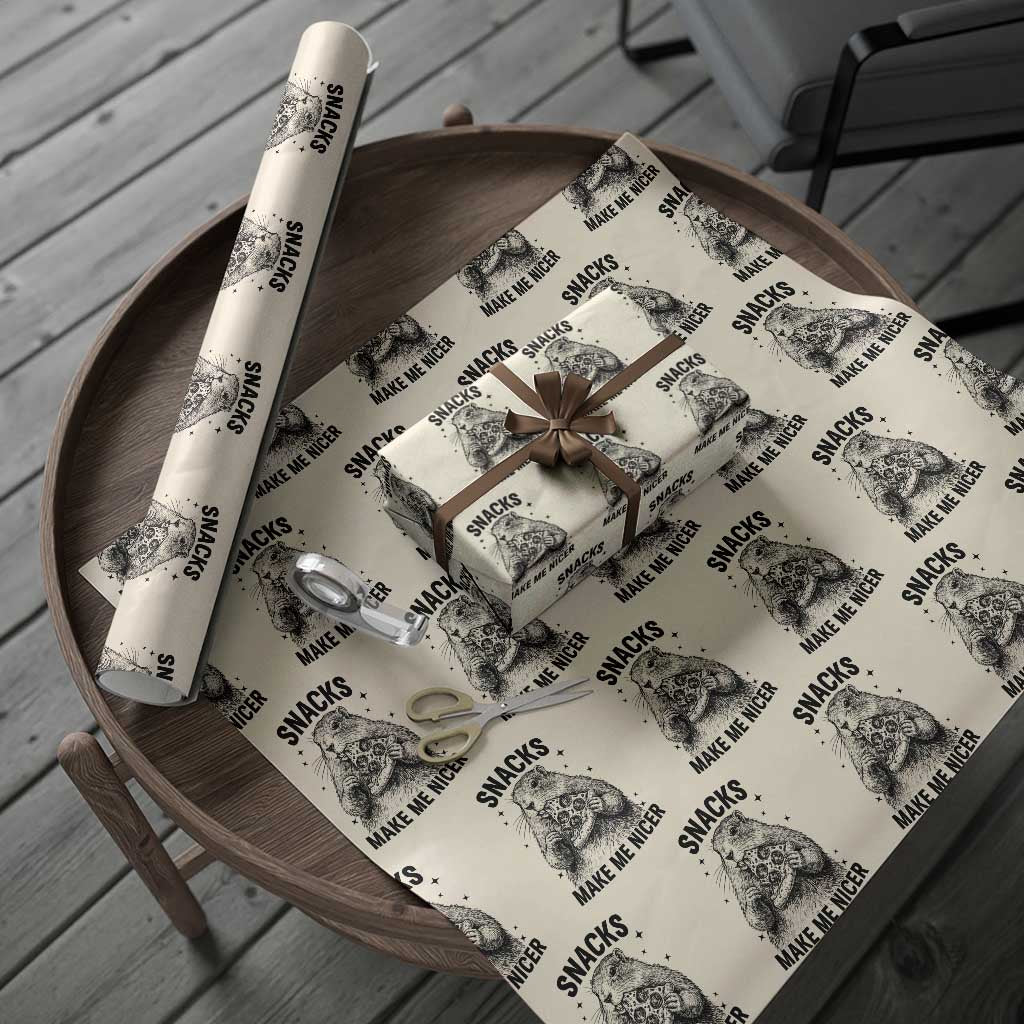 Funny Groundhog Eating Pizza Wrapping Paper Roll Snacks Make Me Nicer TS14 Beige Print Your Wear