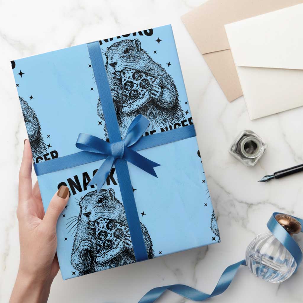 Funny Groundhog Eating Pizza Wrapping Paper Roll Snacks Make Me Nicer TS14 Light Blue Print Your Wear