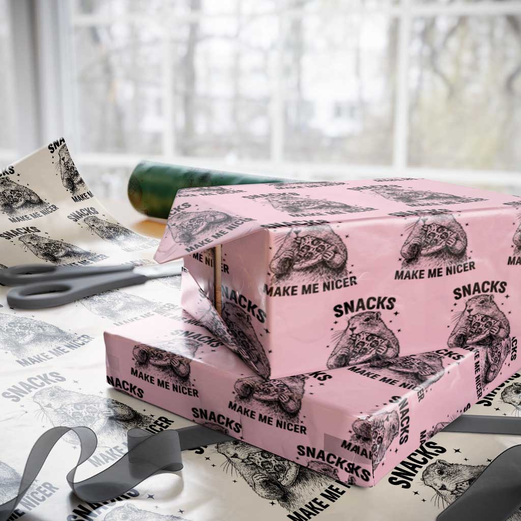 Funny Groundhog Eating Pizza Wrapping Paper Roll Snacks Make Me Nicer TS14 Light Pink Print Your Wear