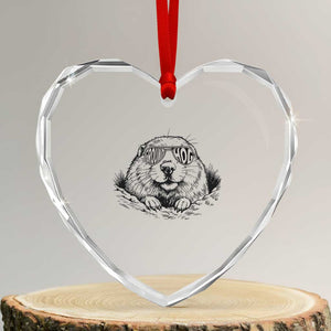 Funny Groundhog Face Woodchuck Sunglassess Heart Crystal Glass Ornament TS11 Transparent Glass 3'' Heart Print Your Wear