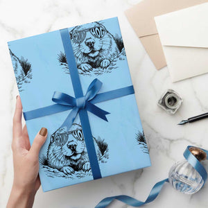 Funny Groundhog Face Woodchuck Sunglassess Wrapping Paper Roll TS11 Light Blue Print Your Wear