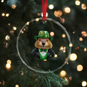 Funny Groundhog Leprechaun Crystal Glass Ornament Woodchuck Happy St Patrick's Day - Print Your Wear