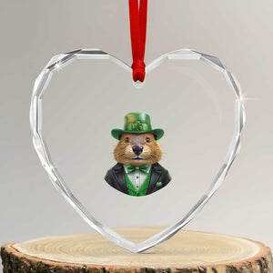 Funny Groundhog Leprechaun Heart Crystal Glass Ornament Woodchuck Happy St Patrick's Day TS02 Transparent Glass 3'' Heart Print Your Wear