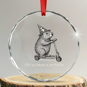 Funny Groundhog Off To Cause A Kerfuffle Crystal Glass Ornament TS10 Transparent Glass 3'' Circle Print Your Wear