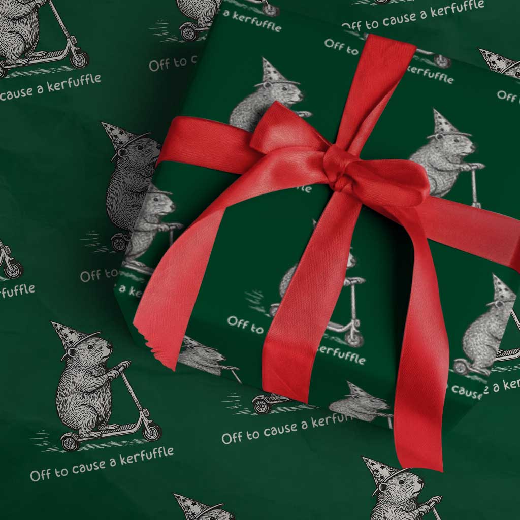 Funny Groundhog Off To Cause A Kerfuffle Wrapping Paper Roll TS10 Green Print Your Wear