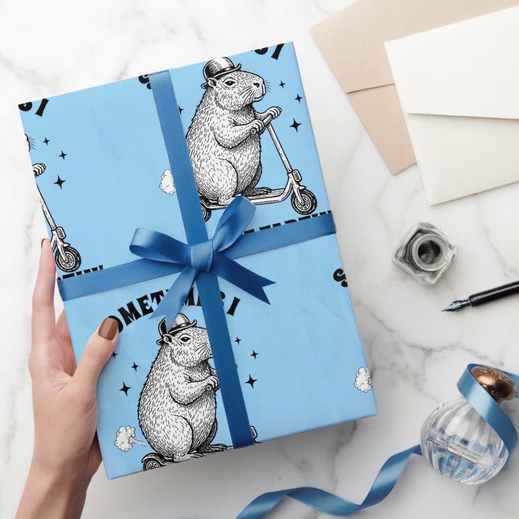 Funny Groundhog Scooter Wrapping Paper Roll Sometimes I Just Be Fartin TS14 Light Blue Print Your Wear