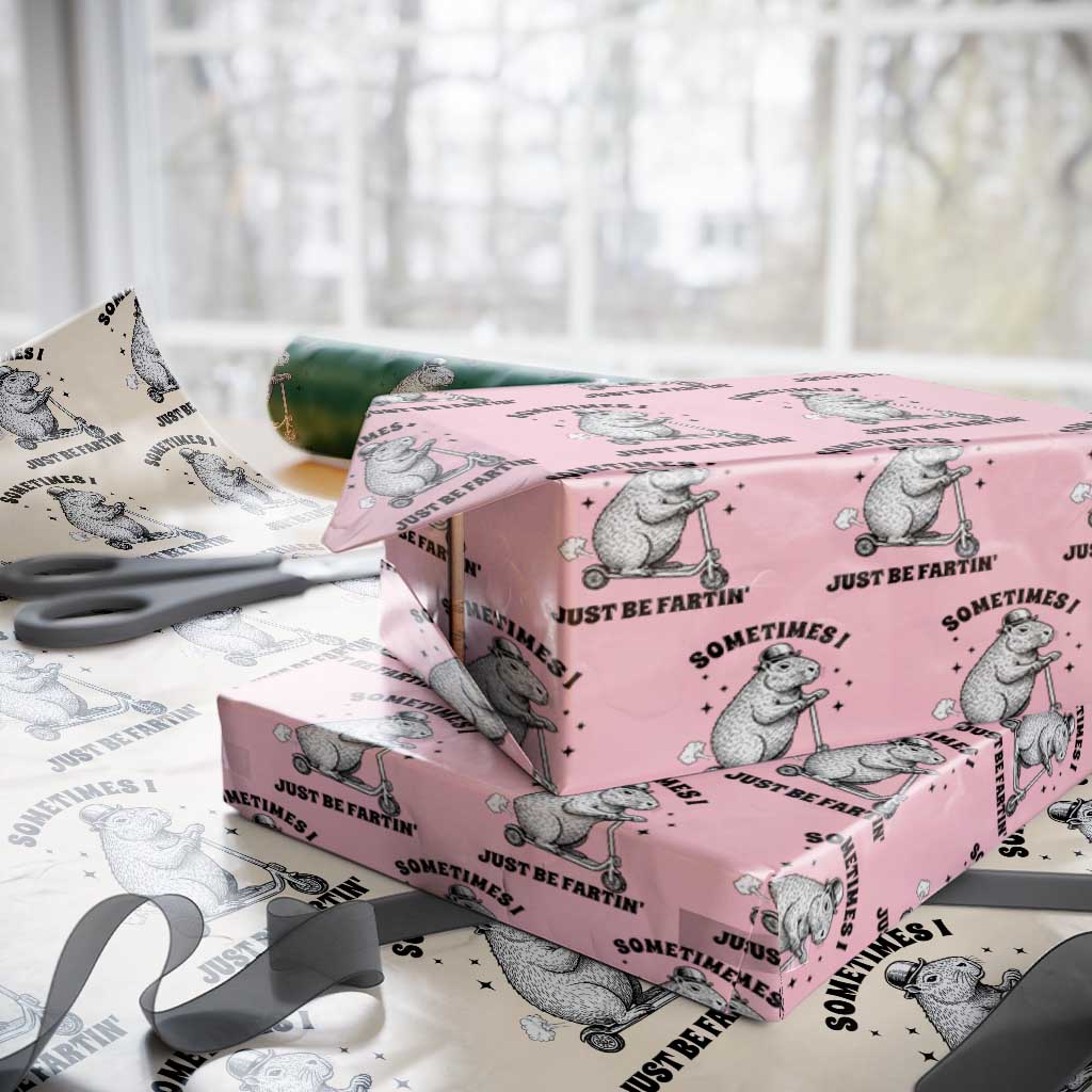 Funny Groundhog Scooter Wrapping Paper Roll Sometimes I Just Be Fartin TS14 Light Pink Print Your Wear