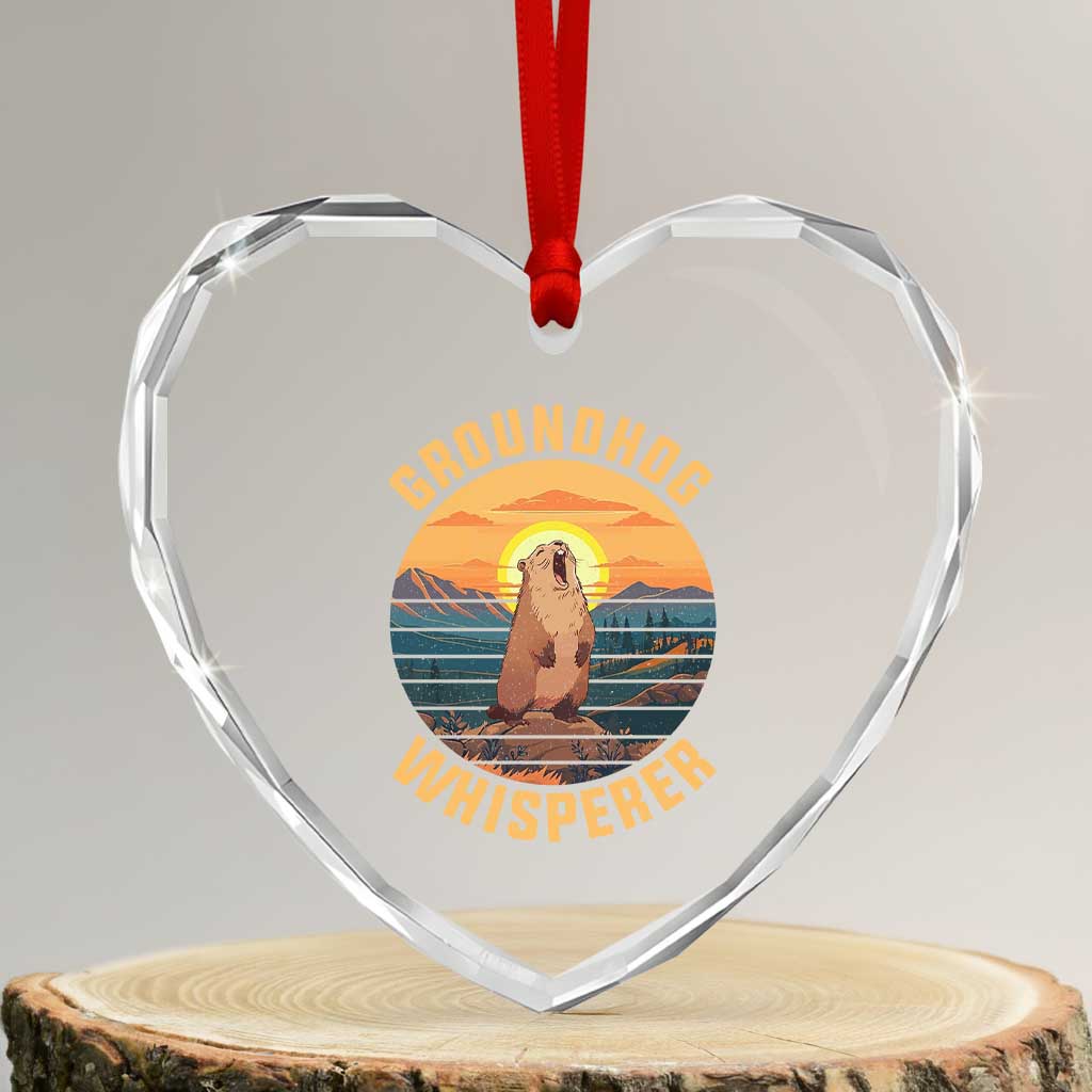 Funny Groundhog Whisperer Heart Crystal Glass Ornament Screaming Woodchuck Mountain Forest TS11 Transparent Glass 3'' Heart Print Your Wear
