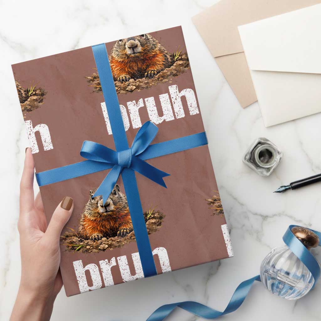 Funny Groundhog Wrapping Paper Roll Ground Hog Meme Lover Bruh Groundhog Day TS10 Mocha Print Your Wear