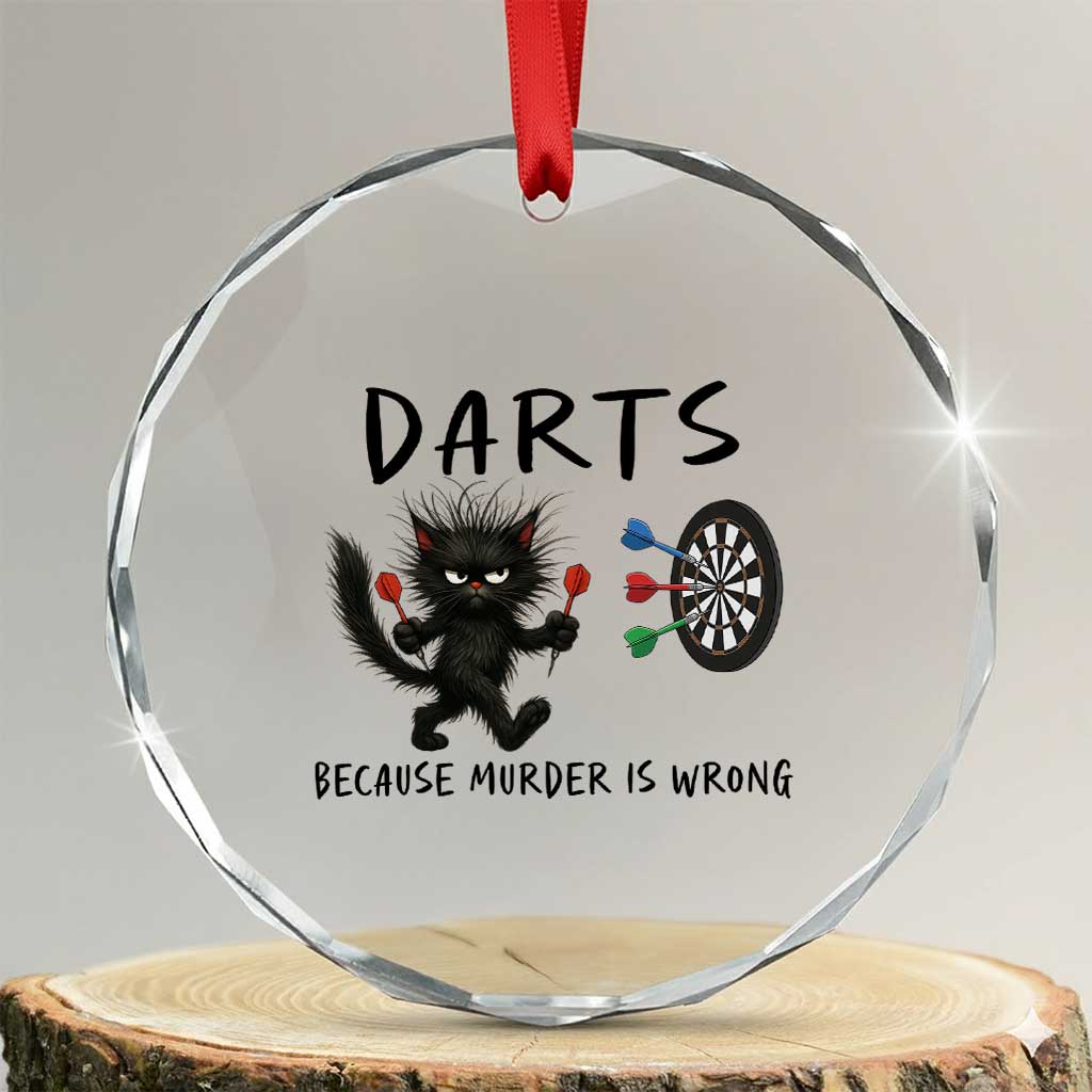 Funny Grumpy Cat Dart Player Crystal Glass Ornament Because Murder Is Wrong Pub Game Gift - Print Your Wear