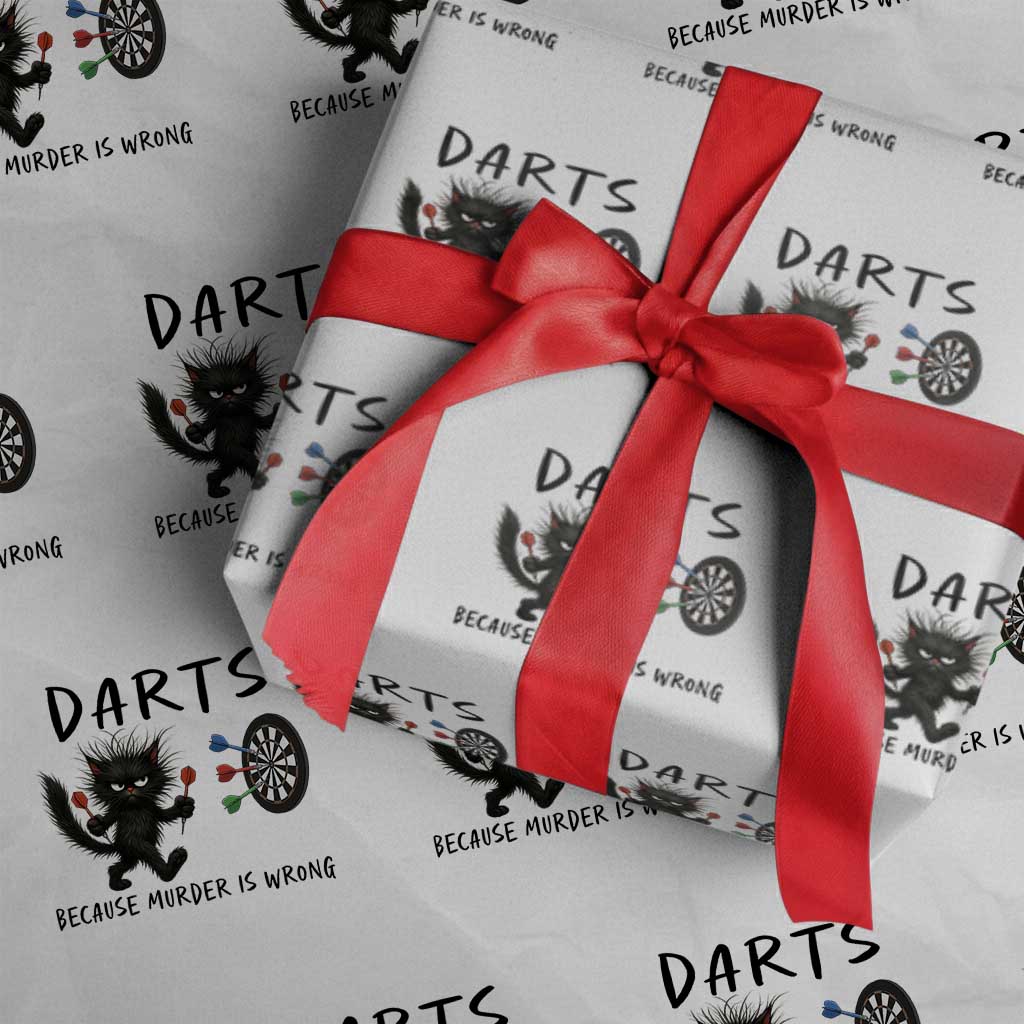 Funny Grumpy Cat Dart Player Wrapping Paper Roll Because Murder Is Wrong Pub Game Gift - Print Your Wear