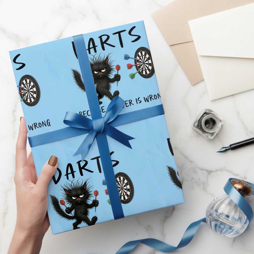 Funny Grumpy Cat Dart Player Wrapping Paper Roll Because Murder Is Wrong Pub Game Gift - Print Your Wear
