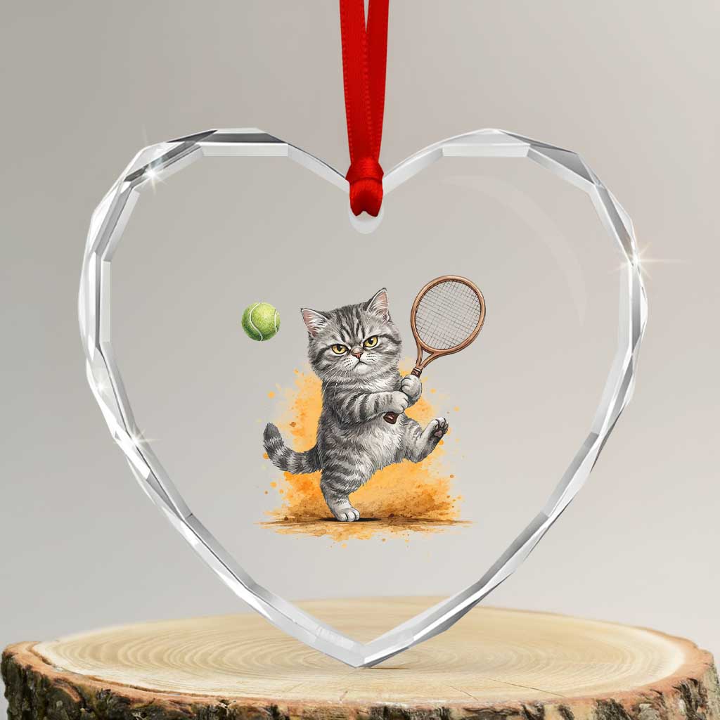 Funny Grumpy Cat Tennis Player Heart Crystal Glass Ornament Gift For Tennis Fans TS12 Transparent Glass 3'' Heart Print Your Wear