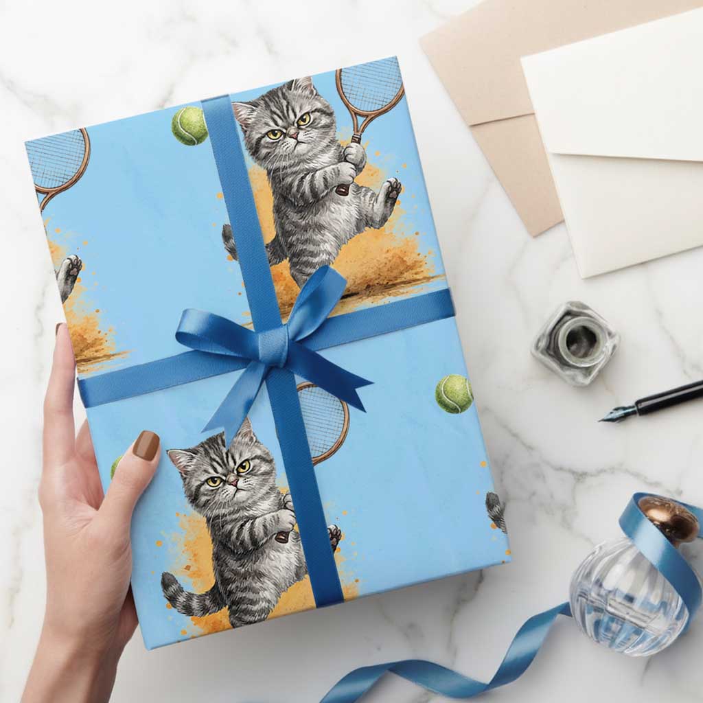 Funny Grumpy Cat Tennis Player Wrapping Paper Roll Gift For Tennis Fans TS12 Light Blue Print Your Wear