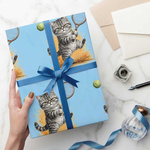 Funny Grumpy Cat Tennis Player Wrapping Paper Roll Gift For Tennis Fans TS12 Light Blue Print Your Wear