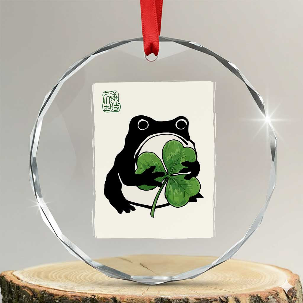Funny Grumpy Frog Japanese St Patricks Day Crystal Glass Ornament TS11 Transparent Glass 3'' Circle Print Your Wear