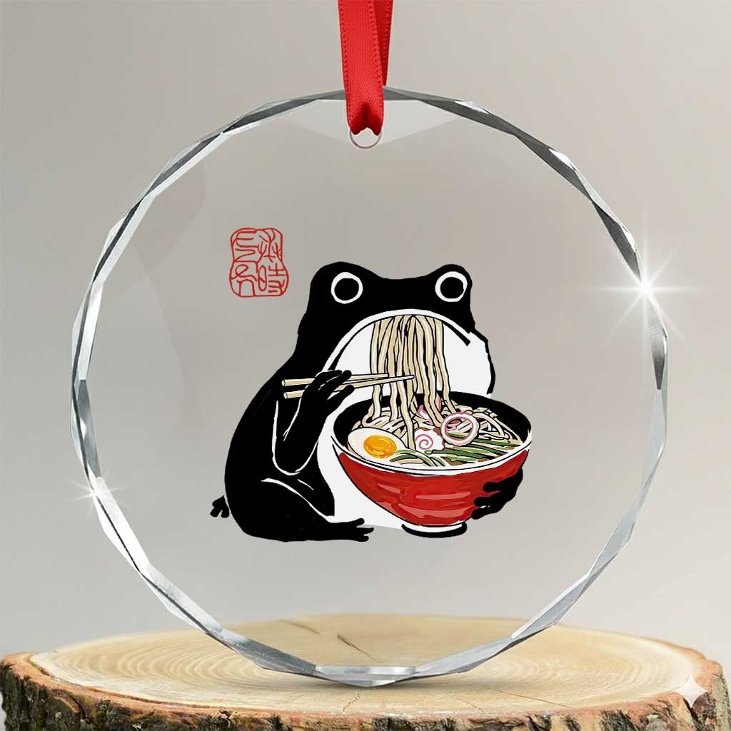 Funny Grumpy Frog Ramen Crystal Glass Ornament Sumi-e Kawaii Ink Painting Japanese TS10 Transparent Glass 3'' Circle Print Your Wear