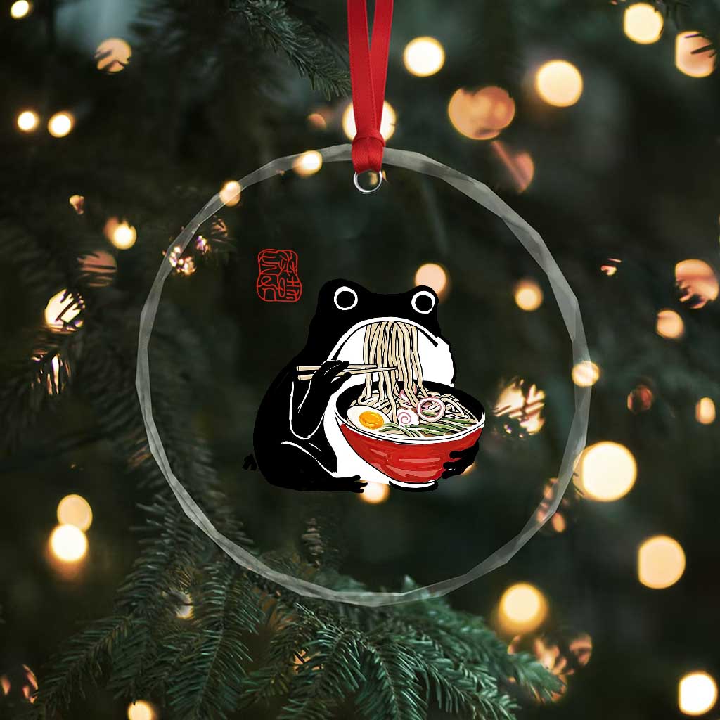 Funny Grumpy Frog Ramen Crystal Glass Ornament Sumi-e Kawaii Ink Painting Japanese TS10 Print Your Wear