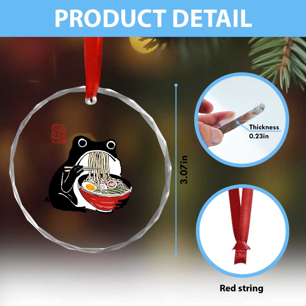 Funny Grumpy Frog Ramen Crystal Glass Ornament Sumi-e Kawaii Ink Painting Japanese TS10 Print Your Wear