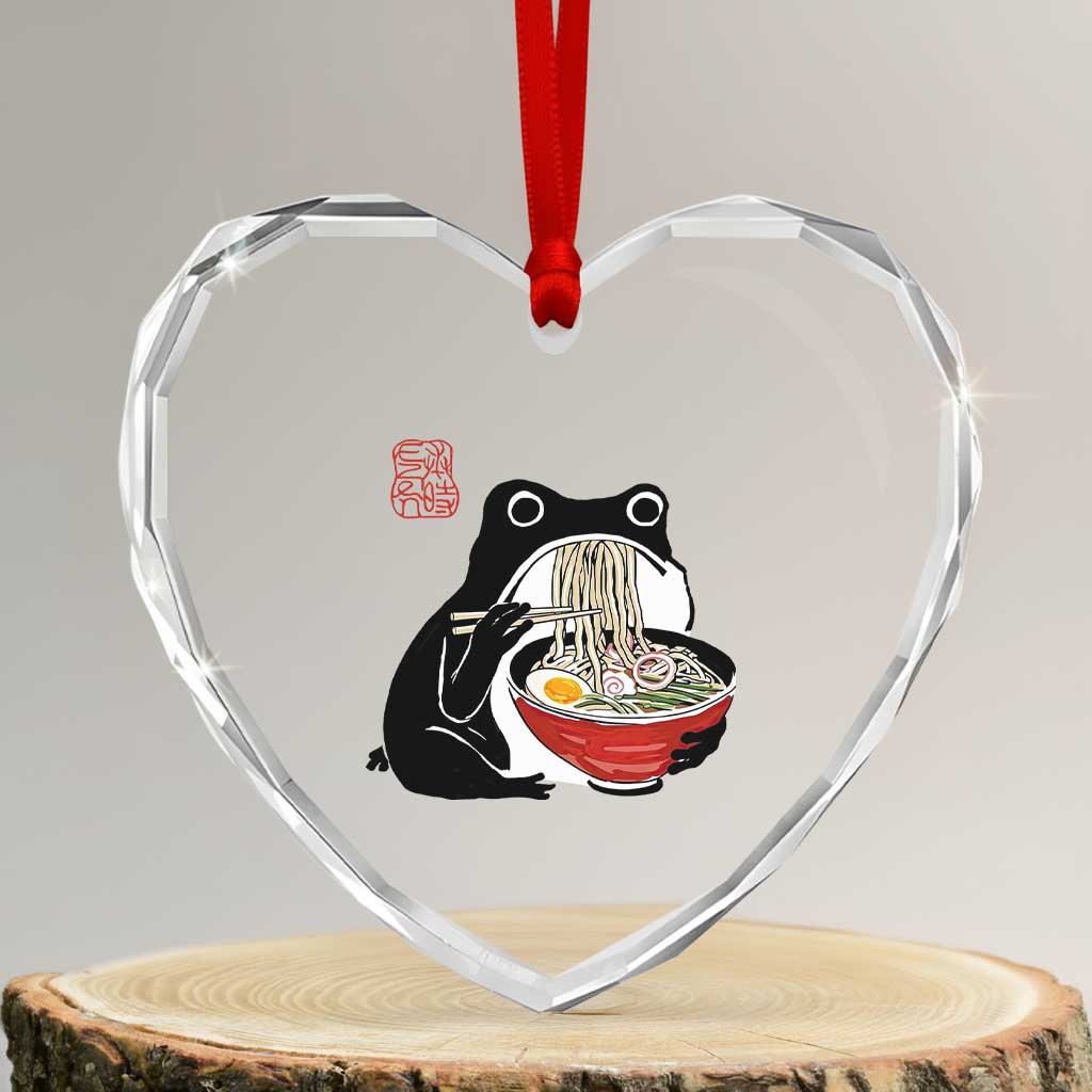 Funny Grumpy Frog Ramen Heart Crystal Glass Ornament Sumi-e Kawaii Ink Painting Japanese TS10 Transparent Glass 3'' Heart Print Your Wear