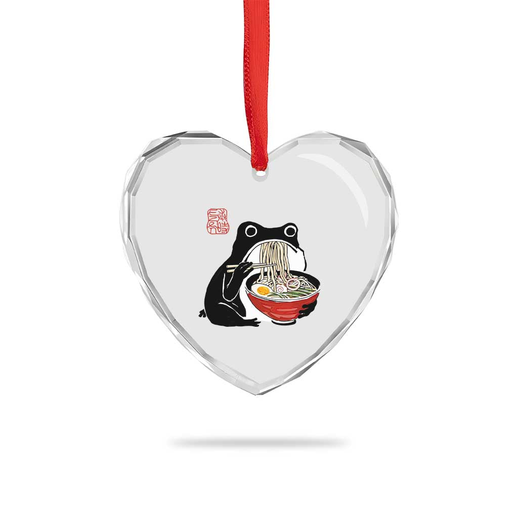 Funny Grumpy Frog Ramen Heart Crystal Glass Ornament Sumi-e Kawaii Ink Painting Japanese TS10 Print Your Wear