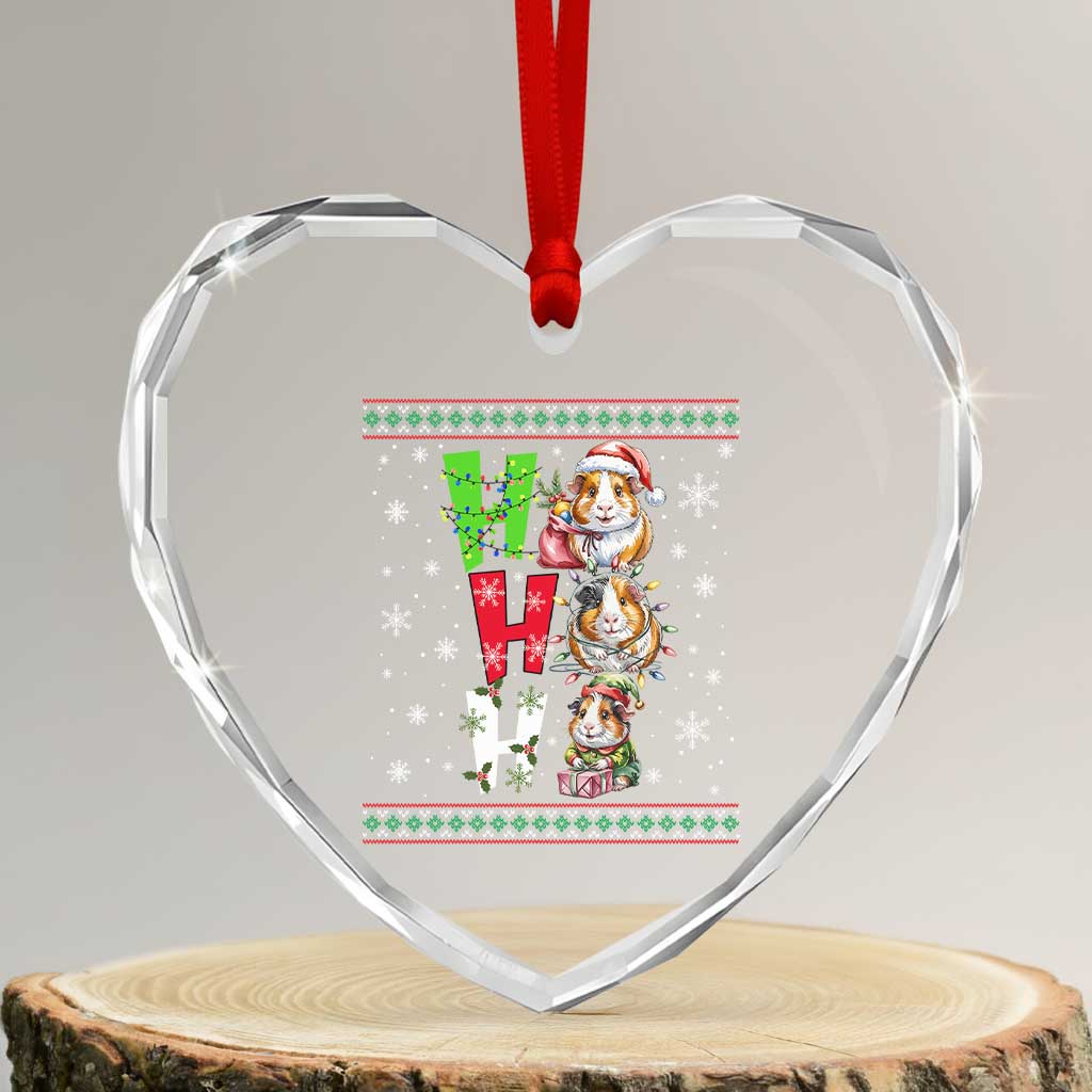 Funny Guinea Pig Ho Ho Ho Ugly Christmas Sweater Heart Crystal Glass Ornament Cute Pet Lover TS12 Transparent Glass 3'' Heart Print Your Wear