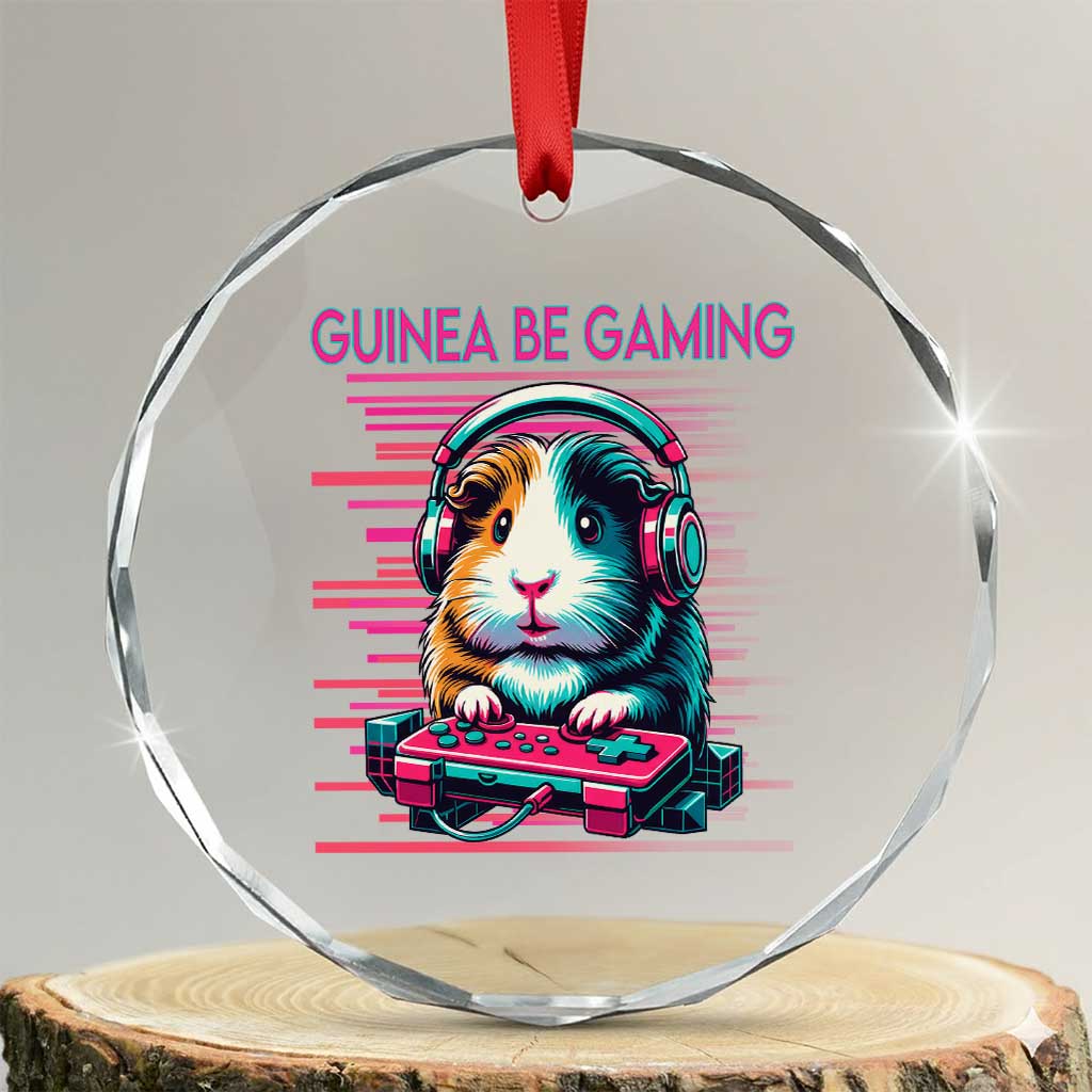 Funny Guinea Pig Video Game Player Gift Crystal Glass Ornament Guinea Be Gaming TS12 Transparent Glass 3'' Circle Print Your Wear