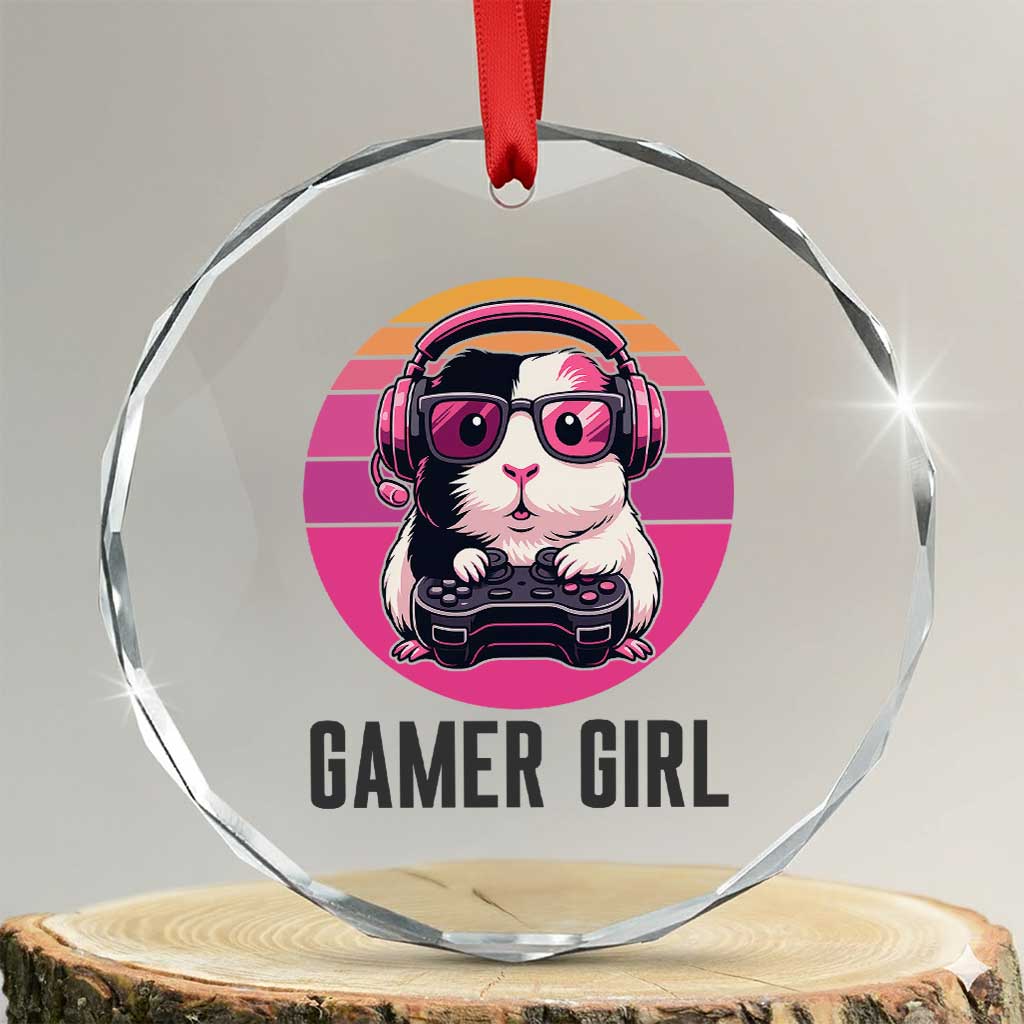 Funny Guinea Pig Video Game Rodent Lover Crystal Glass Ornament Gamers Girl Sunset Retro Gift TS12 Transparent Glass 3'' Circle Print Your Wear