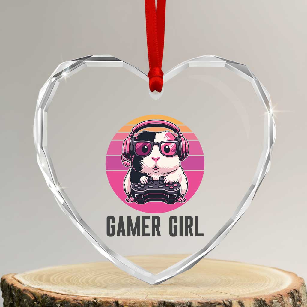 Funny Guinea Pig Video Game Rodent Lover Heart Crystal Glass Ornament Gamers Girl Sunset Retro Gift TS12 Transparent Glass 3'' Heart Print Your Wear