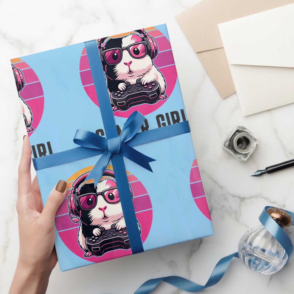 Funny Guinea Pig Video Game Rodent Lover Wrapping Paper Roll Gamers Girl Sunset Retro Gift TS12 Light Blue Print Your Wear