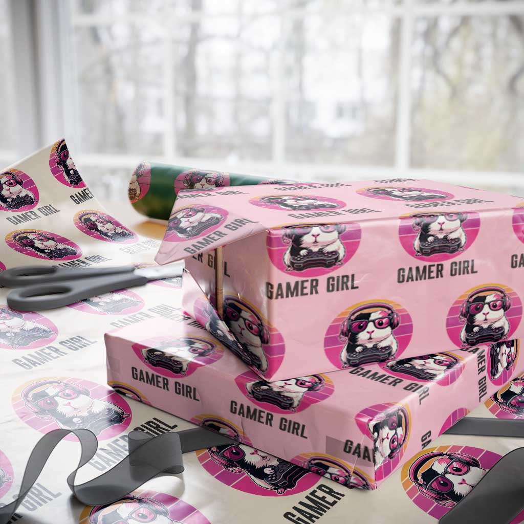 Funny Guinea Pig Video Game Rodent Lover Wrapping Paper Roll Gamers Girl Sunset Retro Gift TS12 Light Pink Print Your Wear