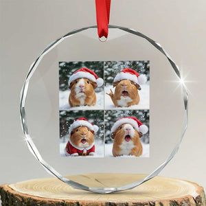 Funny Guinea Pig With Santa Hat Photobooth Crystal Glass Ornament Christmas Gift TS12 Transparent Glass 3'' Circle Print Your Wear