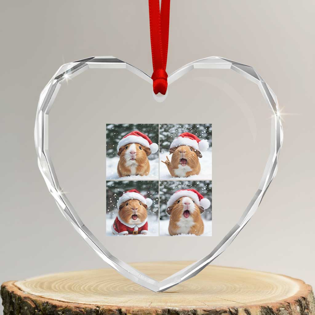Funny Guinea Pig With Santa Hat Photobooth Heart Crystal Glass Ornament Christmas Gift TS12 Transparent Glass 3'' Heart Print Your Wear