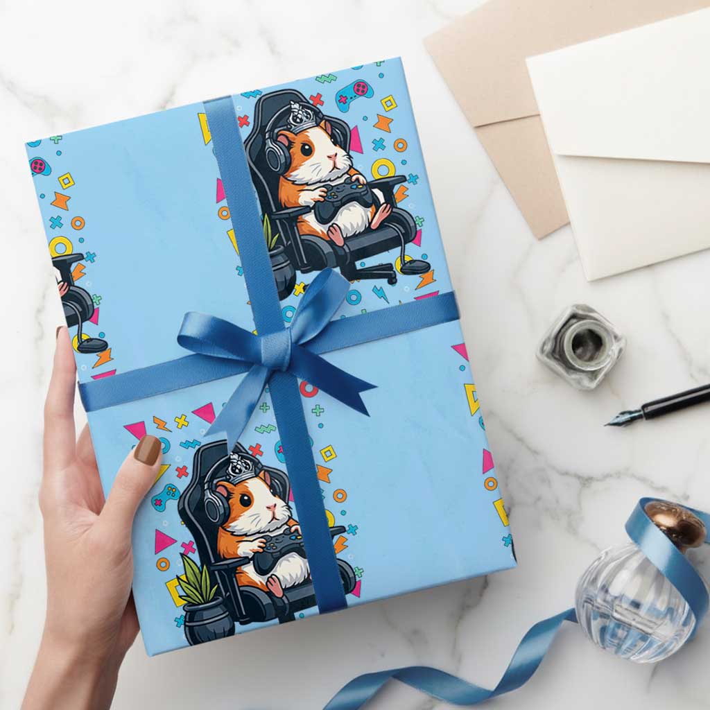 Funny Guinea Pigs And Gaming Lover Gift For Kid Wrapping Paper Roll TS12 Light Blue Print Your Wear