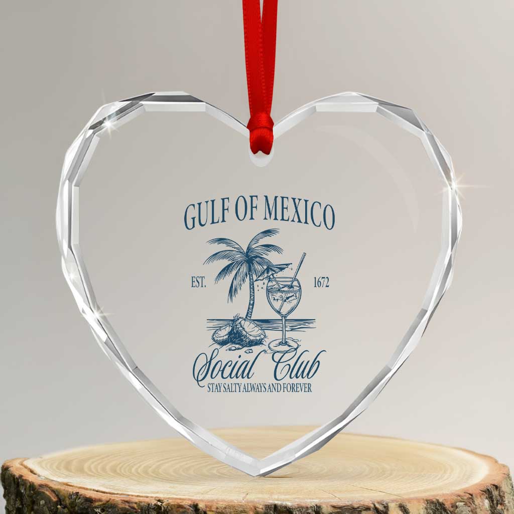 Funny Gulf Of Mexico Social Club Stay Salty Always And Forever Heart Crystal Glass Ornament Coconut Tree Cocktail - Print Your Wear