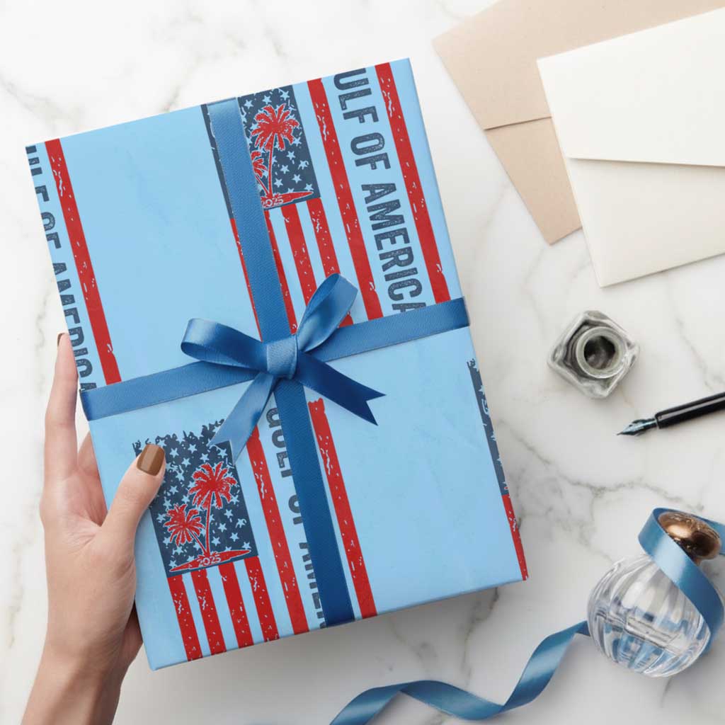 Funny Gulf Of US America Est 2025 Wrapping Paper Roll USA American Flag TS02 Light Blue Print Your Wear
